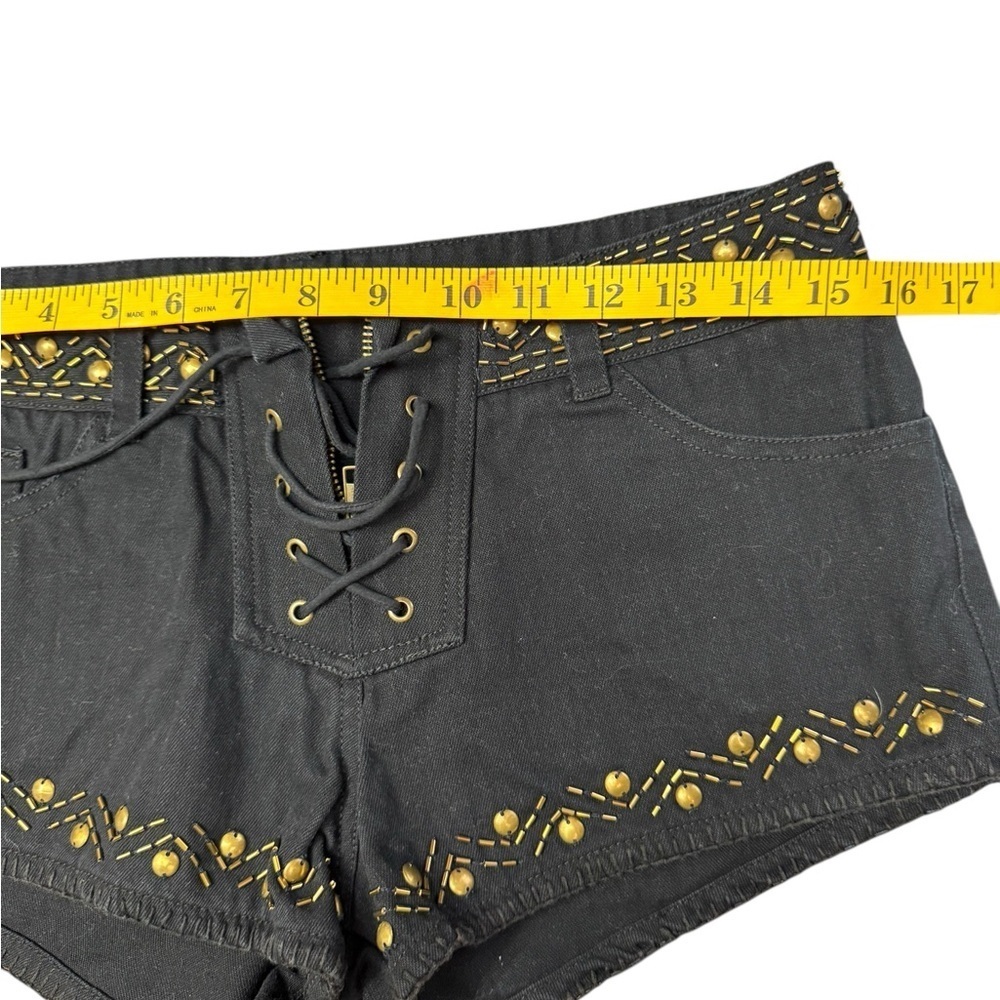 AMUSE SOCIETY.    Black and Gold Jean Shorts with Studded Embellishments - Picture 5 of 6